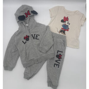 Baby Gap DISNEY Minnie Mouse Grey Cream 3T 3-Piece Set
